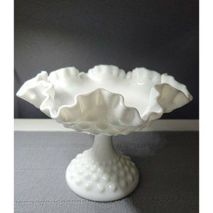 Fenton | Hobnail | Milk Glass | Ruffled  8" Wide Footed Bowl Vase